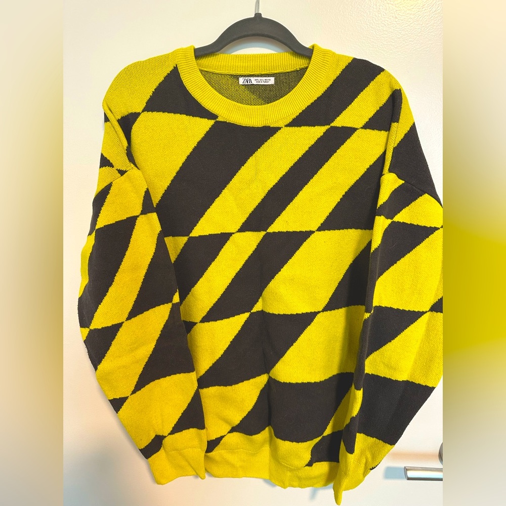 ZARA SWEATERS | GEOMETRIC JACQUARD SWEATER Lime green - Large